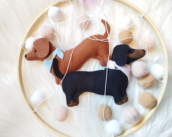 Dachshund mobile, Dachshund baby, Dog mobile nursery, Baby mobile wiener, Puppy cot mobile, Dachshund Nursery Decor, Dachshund Gift, P07
