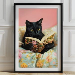 Schwarze Katze Lese Buch Druck: Wunderliche Kinderzimmer Kunst (Digitaler Download)