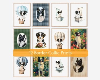 Aquarell Border Collie Print Set: Kinderzimmer Wandkunst (Digitaler Download)