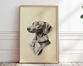 Dessin teckel, art mural chien viennois, impression teckel rétro, Illustration portrait chien, croquis de chien vintage, impression chien minimaliste, P #186