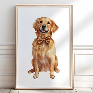 Impression d&#39;art portrait Golden Retriever, art mural aquarelle Retriever, impression de chambre de bébé chien chiot, décoration de chambre d&#39;enfant Retriever, cadeau pour amoureux des chiens, P440