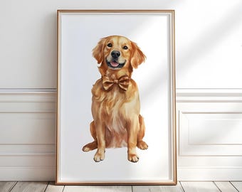 Golden Retriever portrait art print, Watercolor Retriever wall art, Puppy dog nursery print, Retriever nursery decor, Dog lover gift, P440
