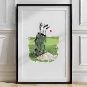 Golf Bag Wall Art, Vintage Style Golf Print, Golf Green Nursery Art, Sports Office Decor, Boys Room Printable Art, Golf Lovers Gift ,P538