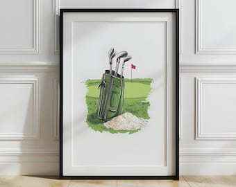 Golf Bag Wall Art, Vintage Style Golf Print, Golf Green Nursery Art, Sports Office Decor, Boys Room Printable Art, Golf Lovers Gift ,P538