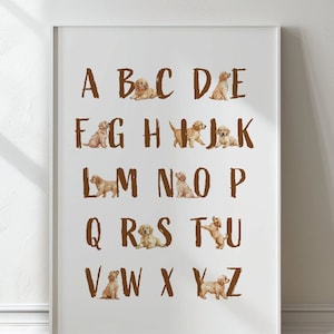 Labrador alphabet print, Golden Retriever alphabet print, Dog alphabet nursery print, Puppy ABC poster, Dog nursery wall art, Dog ABC poster