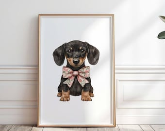 Dachshund Puppy Print: Black & Tan Wiener Dog Art (Digital Download)