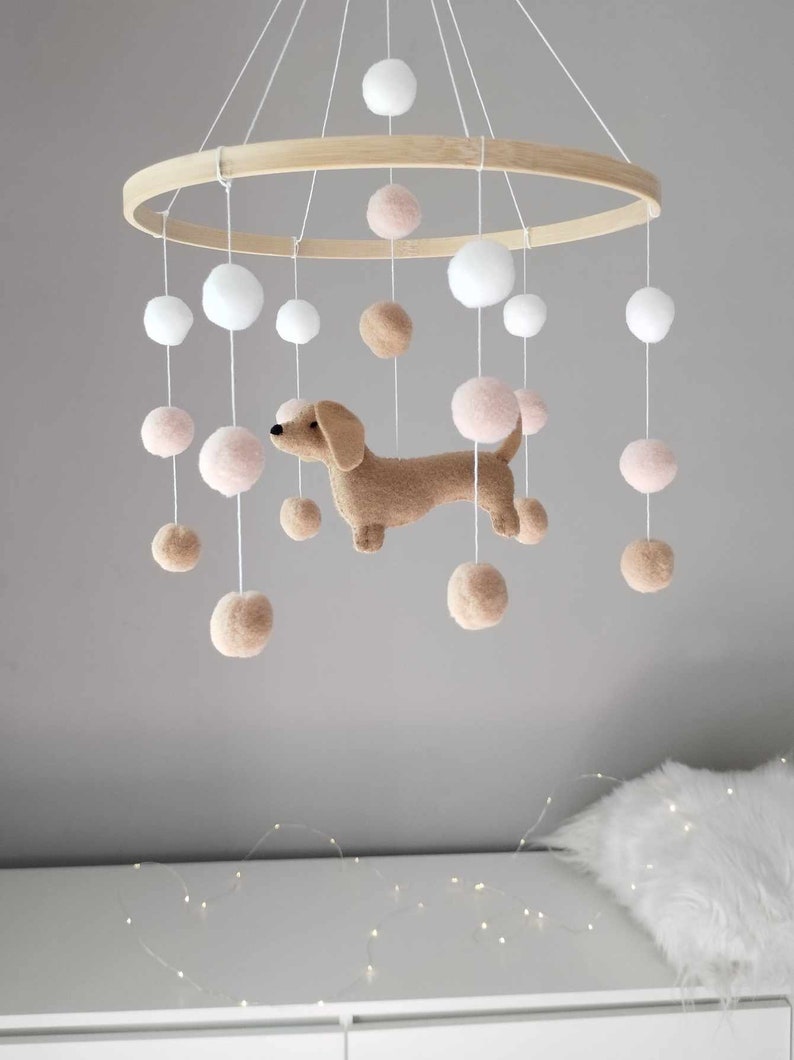 Dachshund baby mobile, Dog mobile nursery,Dachshund cot mobile, Gender Neutral mobile, Puppy cot mobile, Dachshund Nursery Decor, Baby gift image 9