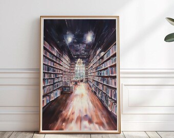 Buchhandlung Aquarell Malerei, Bibliothek Kunstdruck, Leseecke Dekor, Buchliebhaber Wandkunst, Bücher Plakat, Bücherwurm Kunstdruck, Printable,P#149