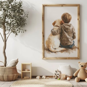 Labrador Retriever nursery print, Boy and Dog print, Toddler room decor, Dog nursery wall art, Kid room decor, Printable kids art, Download image 7