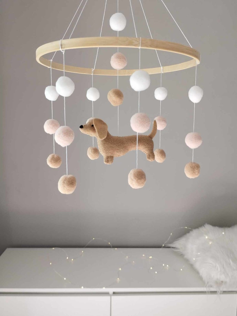 Dachshund baby mobile, Dog mobile nursery,Dachshund cot mobile, Gender Neutral mobile, Puppy cot mobile, Dachshund Nursery Decor, Baby gift image 8