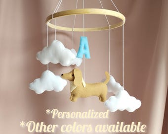 Dachshund Baby Mobile, Dachshund Mobile Nursery, Dachshund Nursery Decor, Dachshund Crib Mobile, Dog Cot Mobile, Custom Dog Mobile, P452