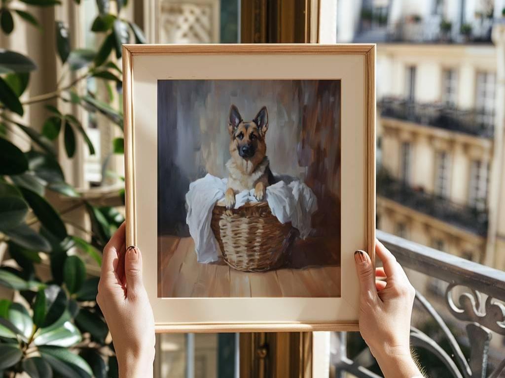 German Shepherd Laundry Room Art Print: Dog in Basket (digital Download ...