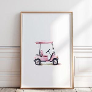 Różowy wózek golfowy, sztuka do pokoju dziecięcego dla dziewczynek Golf, Różowa sztuka ścienna z wózkiem golfowym, Sztuka ścienna do pokoju dziecięcego z golfem, Dekoracja ścienna z motywem golfa, Plakat z golfem, P #65