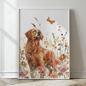 Impression Golden Retriever, art mural chambre d&#39;enfant chien, art mural chiot, décoration de chambre d&#39;enfant, art mural chambre d&#39;enfant chien pour fille, impression Brown Retriver, numérique