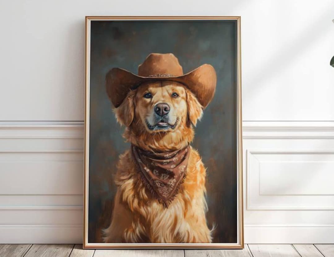 レトリバー Golden Retriever Cowboy Hat Print, Golden Retriever Wall Art