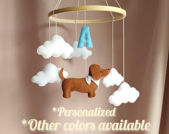 Dachshund Baby Mobile, Dachshund Mobile Nursery, Dachshund Nursery Decor, Dachshund Crib Mobile, Custom Dachshund Mobile, P446