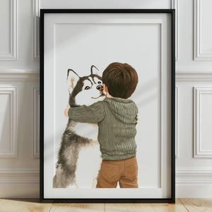 Siberian Husky Kinderzimmer Wandkunst, Husky Kinderzimmer Druck, Jungen und Hunde Druck, Jungenzimmer Dekor, Jungen Schlafzimmer Dekor, druckbare Kinderwandkunst,P588