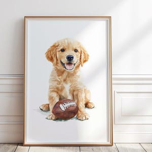 Golden Retriever Football Nursery Print, Puppy Playing Football, Sports nursery Print, Football Nursery Decor, Toddler Wall Art, P#180