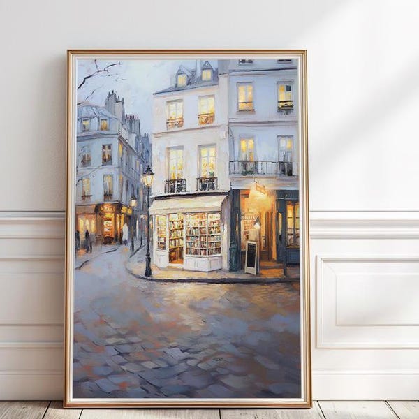 Paris Bookstore Painting: Cozy Bookshop Art Print (Digital Download)