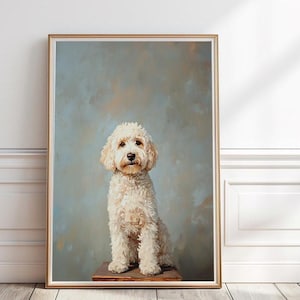 Goldendoodle Portrait, White Goldendoodle Art Print, Cream Doodle oil painting, Pet Digital Artwork, Pet Portrait Wall Art, Digital,P#105