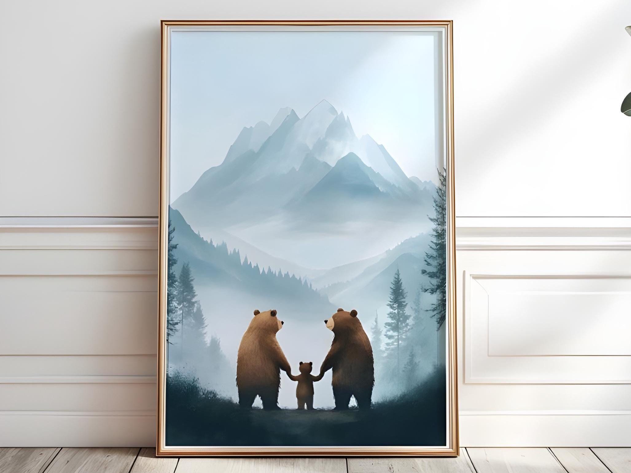 Bear Nursery Wall Art, Bear Nursery Decor, Woodland Nursery Prints, Forest Animals Wall Art, Mountain Nursery Print Digital Download, P481