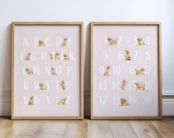 ABC-poster Golden Retriever: alfabetafdruk puppy voor meisjeskamer (digitale downloadset)