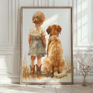 Labrador Retriever Kinderzimmer Druck, Mädchen und Hund Druck, Kleinkind Zimmer Dekor, Hund Kinderzimmer Wandkunst, Kinderzimmer Dekor, druckbare Kinder Kunst,Baby Mädchen