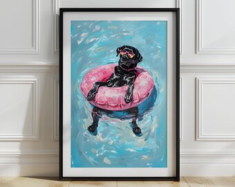 Funny Labrador in Pool Print: Summer Dog Art (Digital Download)
