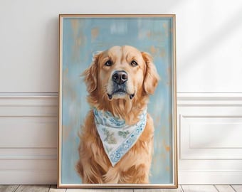 Golden Retriever print, Dog portrait wall art, Golden Retriever nursery print, Kids Room Wall Art ,Dog bedroom decor, Dog home decor,P#195