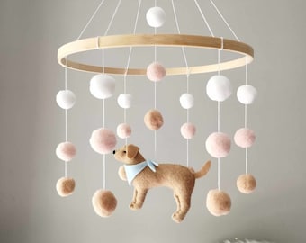 Mobile pour bébé chien, chambre d'enfant mobile labrador, mobile golden retriever, mobile bébé garçon, mobile pour lit de bébé chiot, décoration de chambre d'enfant labrador, cadeau bébé