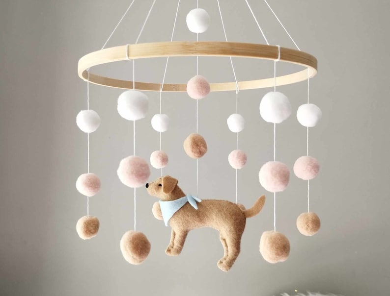 Dog baby mobile, Labrador mobile nursery, Golden retriever mobile, Baby mobile boy, Puppy cot mobile, Labrador Nursery Decor, Baby gift image 1