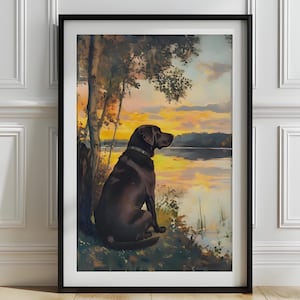 Chocolate Labrador sunset print, Chocolate Lab wall decor, Labrador Retriever artwork, Labrador nursery art, Dog lover landscape print, P700