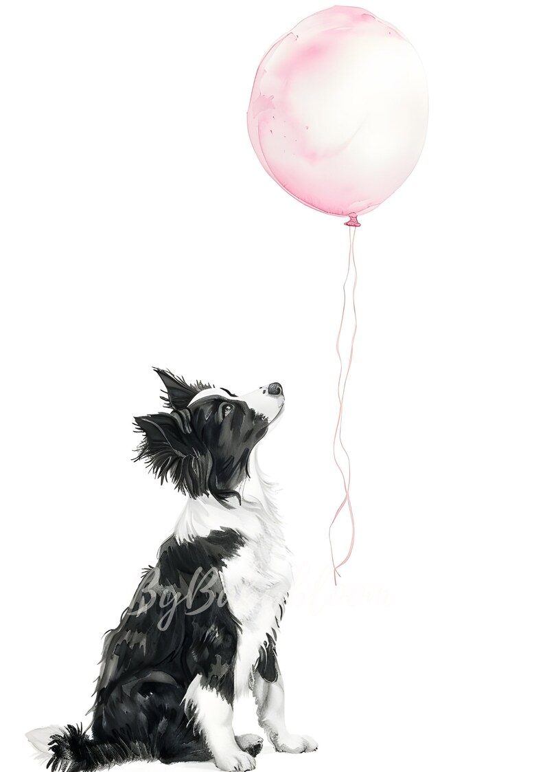 Arte de pared de Border Collie, impresión de guardería de perro, decoración de guardería de cachorro, impresión de Border Collie, arte de pared para habitación de niña, arte de guardería lindo, imprimible imagen 4