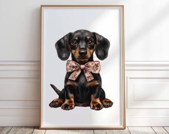 Dachshund Nursery Print: Black and Tan Wiener Dog Portrait (Digital Download)