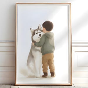 Siberian Husky Kinderzimmer Wandkunst, Husky Kinderzimmer Druck, Jungen und Hunde Druck, Jungen Zimmer Dekor, Jungen Schlafzimmer Dekor, druckbare Kinderwandkunst,P548