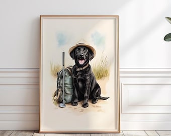 Impresión de golf de Labrador Retriever, arte de pared vintage de golf de Labrador negro, perro jugando al golf, decoración de habitación infantil de golf, arte de Labrador imprimible, P#96