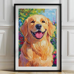 Golden Retriever print, Golden Retriever nursery wall art, Colorful floral dog painting, Wildflowers dog art, Golden Retriever artwork, P699