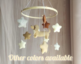 Dachshund Baby Mobile, Dachshund Mobile Nursery, Dachshund Nursery Decor, Dachshund Crib Mobile, Dog Cot Mobile, Custom Dog Mobile, P#453