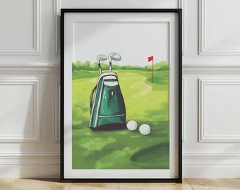 Golf Bag Wall Art, Golf Clubs Nursery Print, Sports Office Decor, Boys Room Printable Art, Golf Lovers Gift, Green Art,Baby Shower Gift,P576