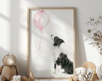 Arte de pared de Border Collie, impresión de guardería de perro, decoración de guardería de cachorro, impresión de Border Collie, arte de pared para habitación de niña, arte de guardería lindo, imprimible