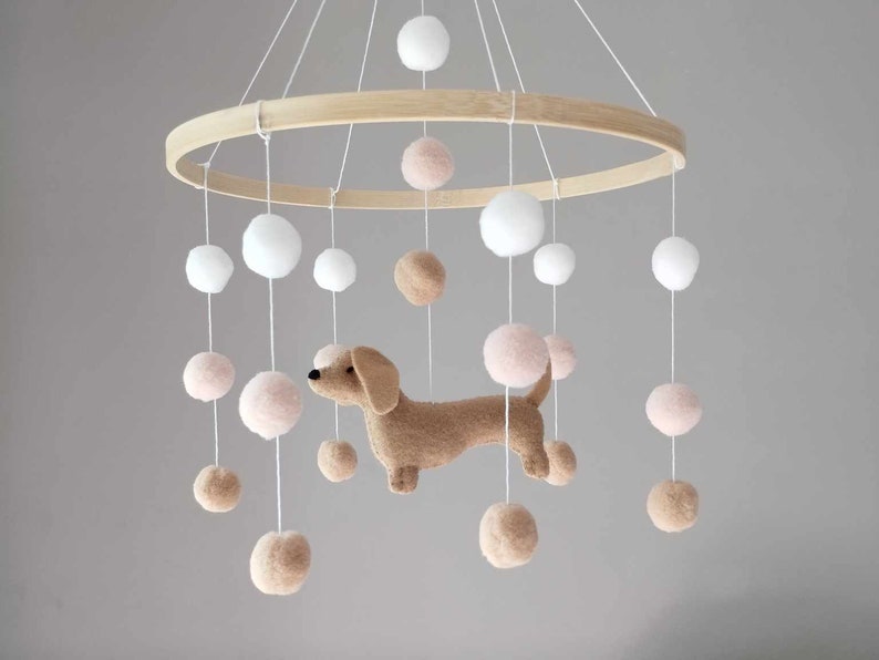 Dachshund baby mobile, Dog mobile nursery,Dachshund cot mobile, Gender Neutral mobile, Puppy cot mobile, Dachshund Nursery Decor, Baby gift image 5