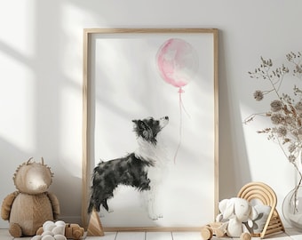 Border Collie Wandbild, Hund Kinderzimmer Druck, Welpe Kinderzimmer Dekor, Border Collie Druck, Baby Mädchen Zimmer Wandkunst, süße Kinderzimmer Kunst, Printable