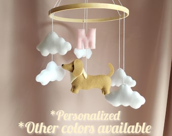 Dachshund baby mobile, Personalized dog mobile nursery, Dachshund nursery, Dachshund crib mobile, Dog cot mobile, Custom dog mobile, P619