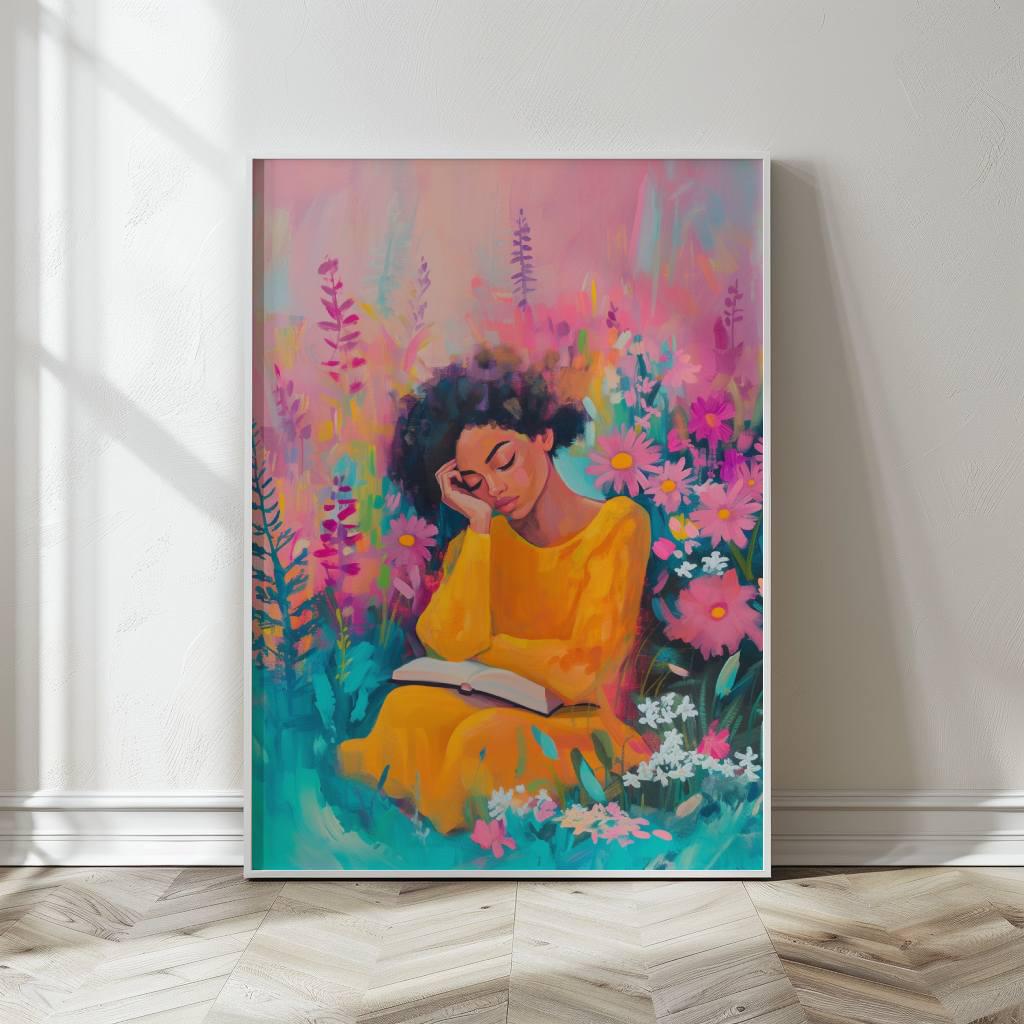 Black Woman Reading Book Art Print, African American Girl Wall Art ...
