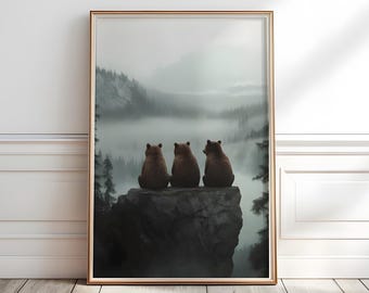 Bear Family Nursery Art Print: Woodland Animals, Mountain Decor (Digital Download)