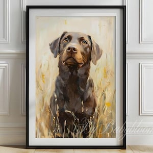Chocolate Labrador Wall Art, Rustic Labrador Portrait Print, Brown Labrador Nursery Decor, Chocolate Lab Painting, Farmhouse Dog Art, P671