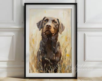 Impresión de Labrador Chocolate: Retrato de perro de granja rústica (Descarga digital)