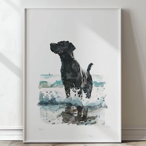 Black Labrador Watercolor Print: Dog Beach Wall Art (Digital Download)