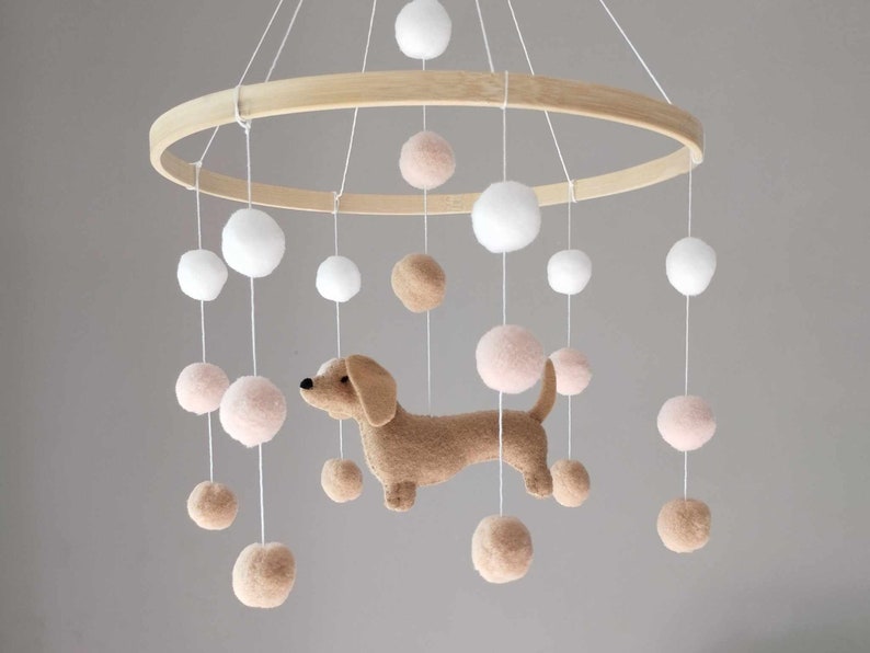 Dachshund baby mobile, Dog mobile nursery,Dachshund cot mobile, Gender Neutral mobile, Puppy cot mobile, Dachshund Nursery Decor, Baby gift image 1