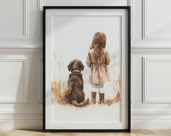Stampa per cameretta Labrador Retriever color cioccolato, stampa per bambina e cane, stampa murale con acquerello di cuccioli, stampa murale per cameretta di cani, decorazioni per cameretta di bambine, stampabile